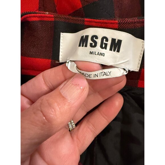 MSGM Quilted Plaid Checkered Midi Skirt Front Slit Side Pockets Italy S Read NST - Picture 2 of 12